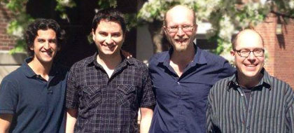 The Clean Energy Project team at Harvard University. From left to right: Roberto Olivares-Amaya, Suleyman Er, Johannes Hachmann, and Alán Aspuru-Guzik. Image courtesy of CEP.