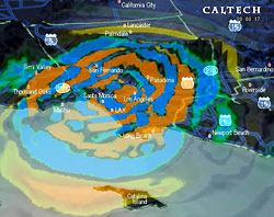 Virtual earthquake centered near Beverly Hills, California