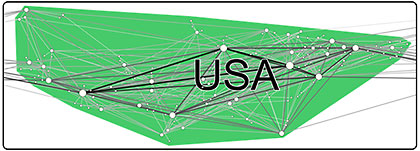 A semi-geographic representation of the XO Communications (AS2828) U.S. city-level network. CAIDA, SDSC/UCSD.