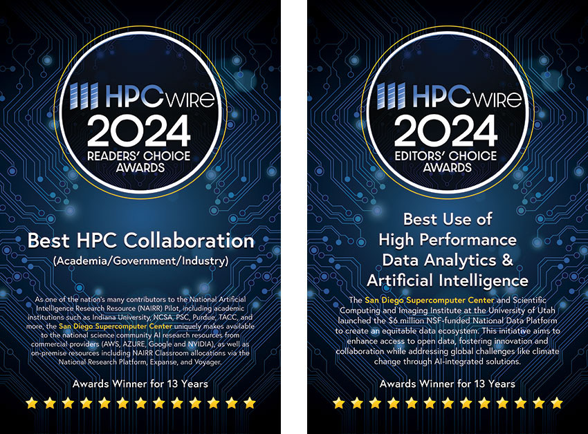 Two HPCwire Awards, side by side.