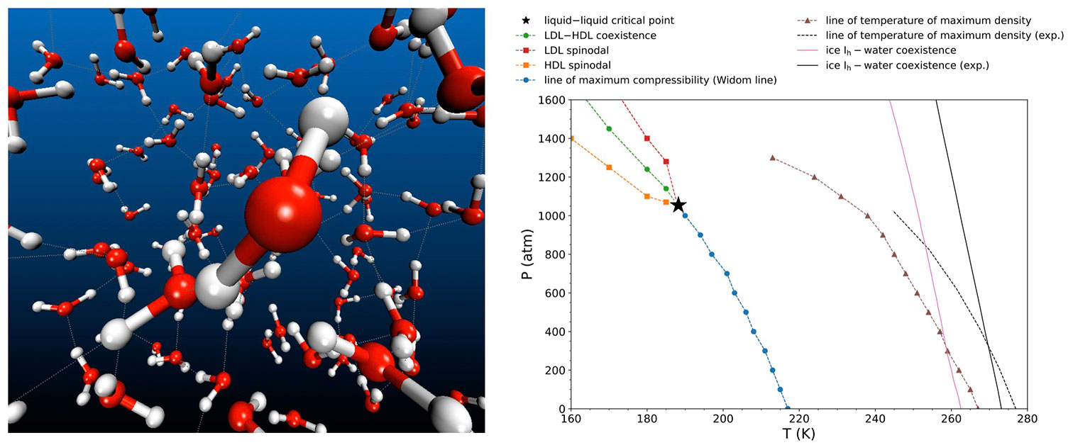 Simulated water molecules aside a graph. 