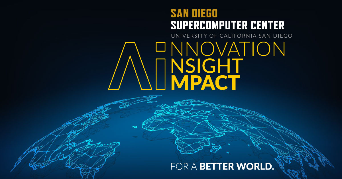 SDSC title image - AI Innovation, Insight, Impact logo over a vector globe.