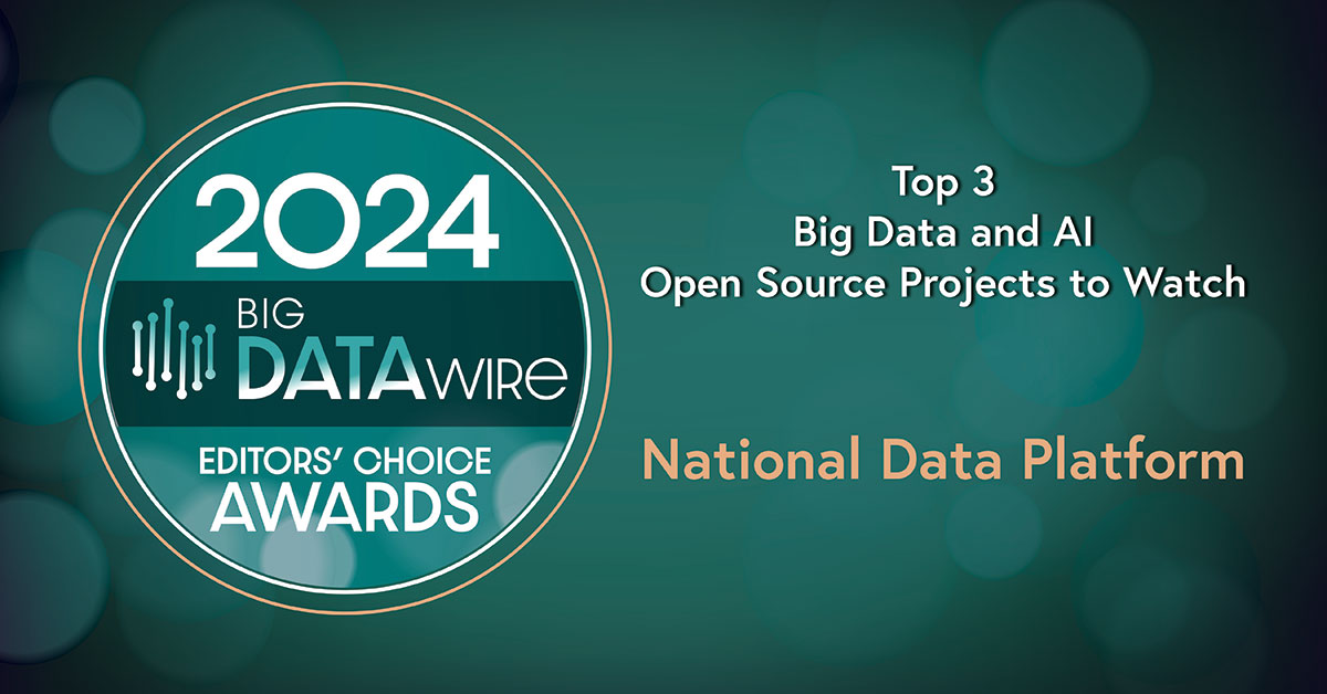 2024 BigDATAwire Editor's Choice Award plaque recognizing the National Data Platform.